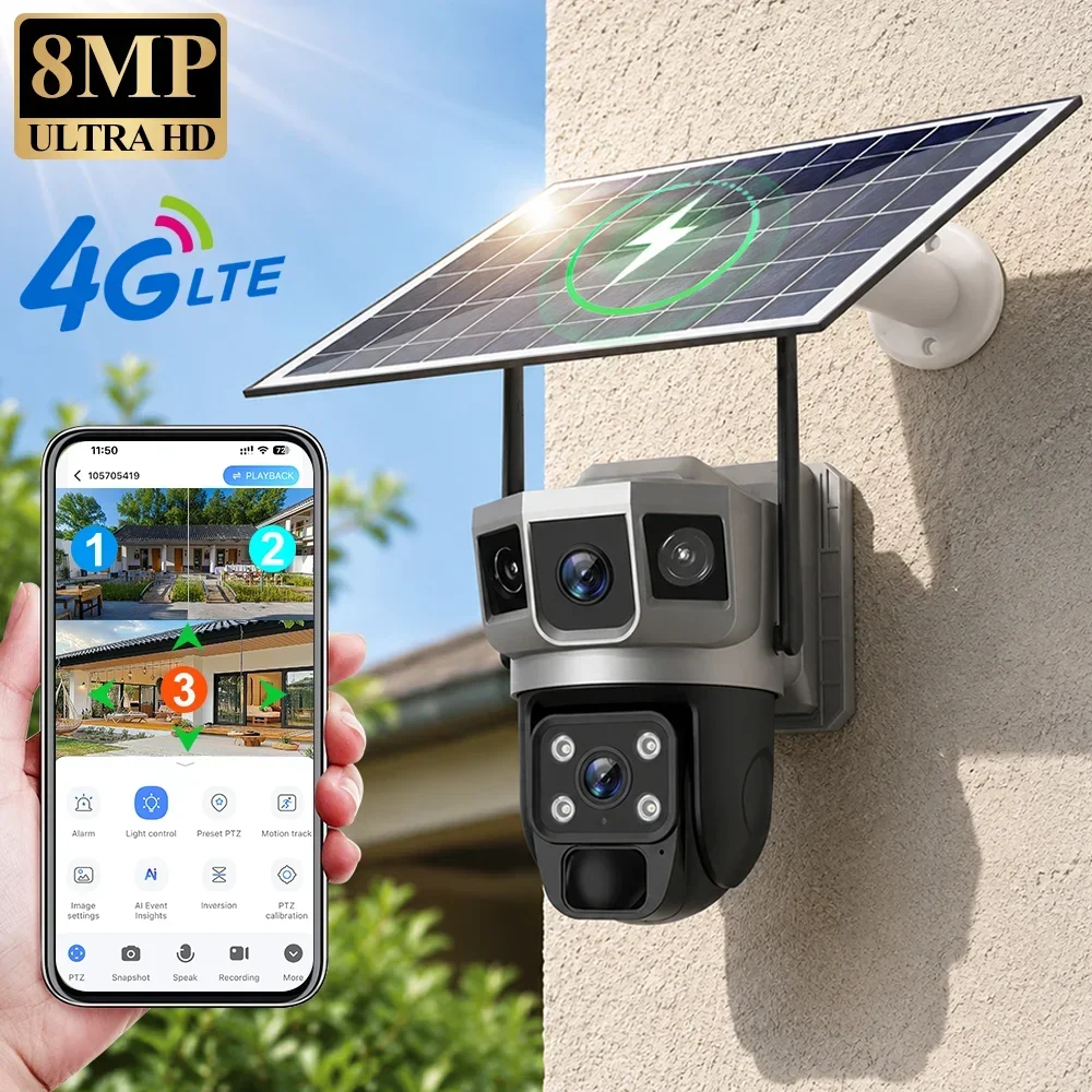 Home Security For Apartments - V380 4K 3 Screens 4G Camera